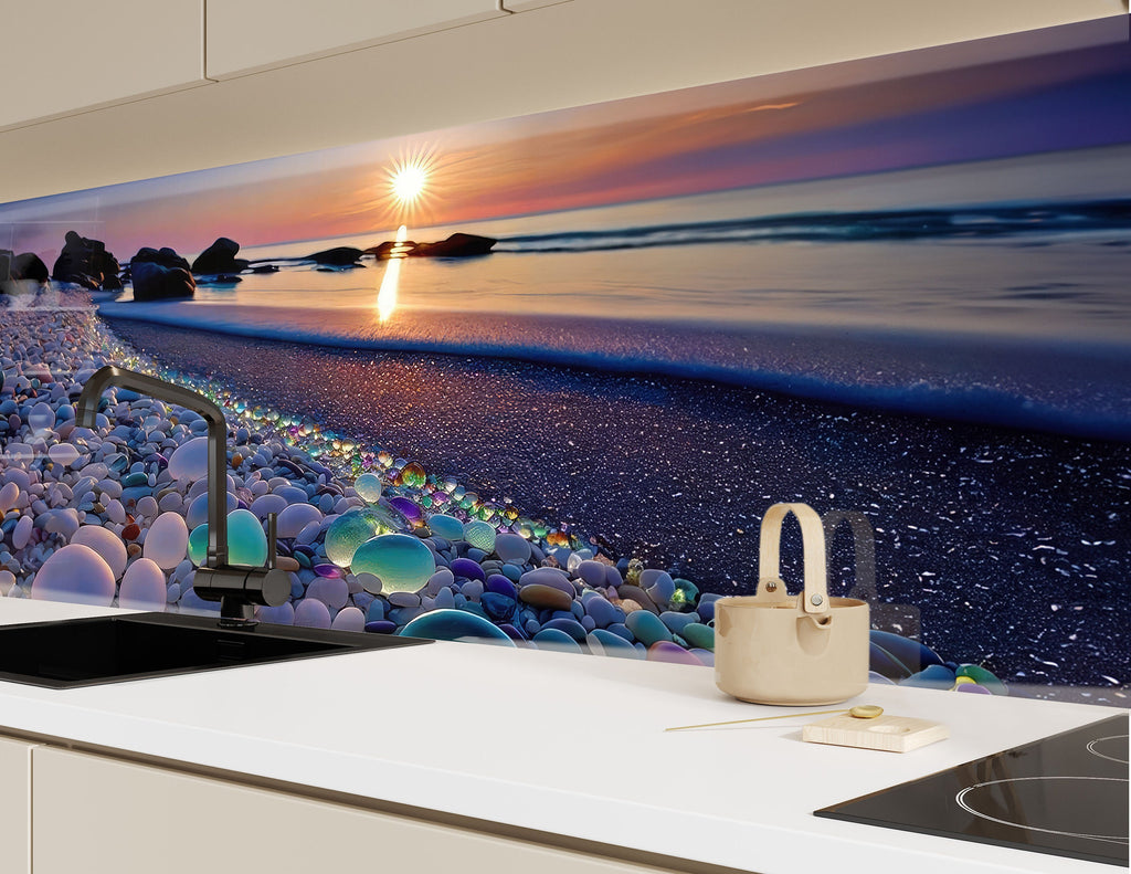 Glass Pebble Beach Sunset – Glass Kitchen Backsplash-BacksplashArtworks