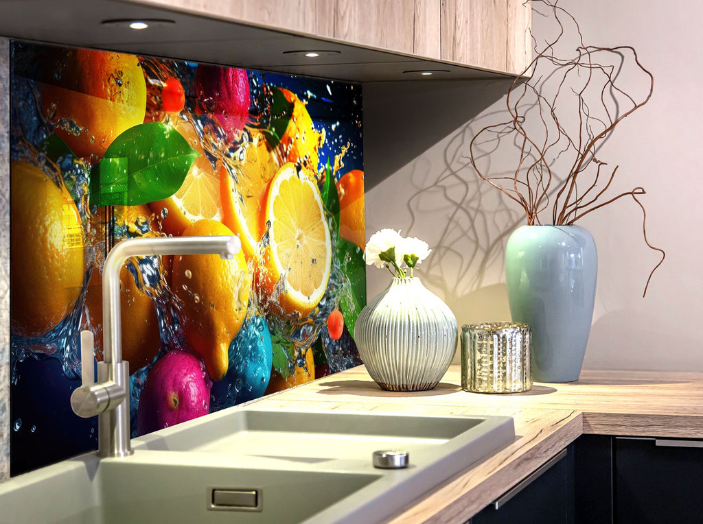 Zesty Citrus Splash Glass Kitchen Backsplash – Fresh Lemon & Fruit Design-BacksplashArtworks