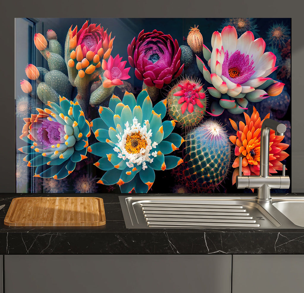 Floral & Botanical Tempered Glass Backsplash-BacksplashArtworks