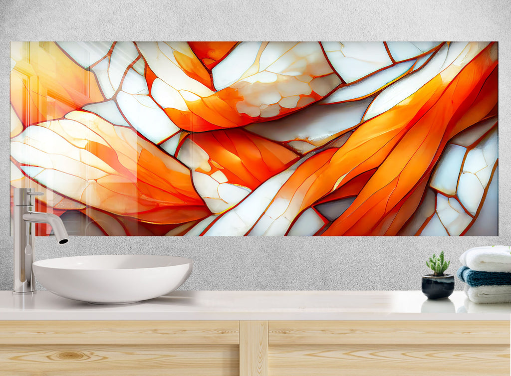 Fiery Amber Stained - Glass Kitchen Backsplash-BacksplashArtworks