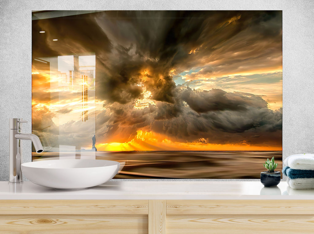 Dramatic Stormy Sunset – Glass Kitchen Backsplash-BacksplashArtworks