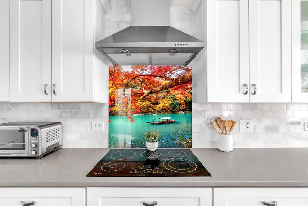 Autumn Serenity Lake – Glass Kitchen Backsplash-BacksplashArtworks