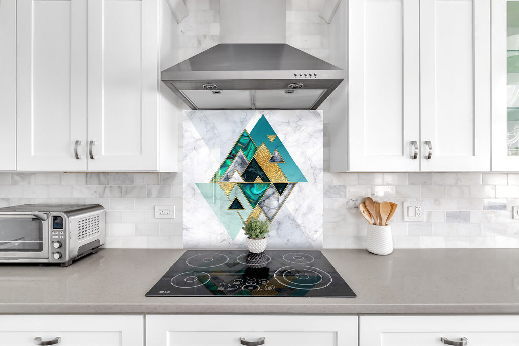 Modern Geometric Design - Glass Kitchen Backsplash-BacksplashArtworks