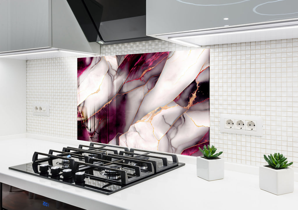Plum Gold Marble - Glass Kitchen Backsplash-BacksplashArtworks