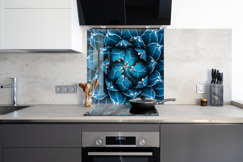 Blue Flowers Tempered Glass Backsplash-BacksplashArtworks