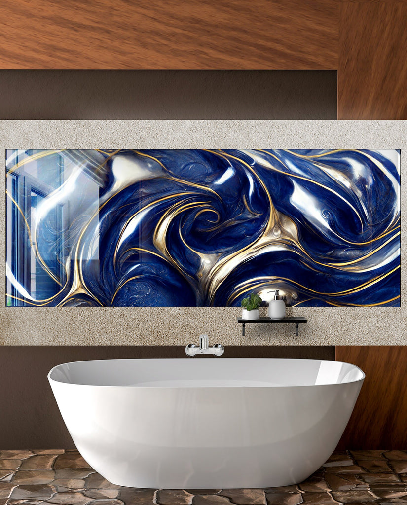 Royal Waves - Glass Bathroom Backsplash-BacksplashArtworks