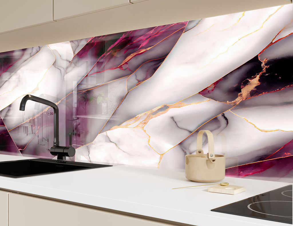 Plum Gold Marble - Glass Kitchen Backsplash-BacksplashArtworks