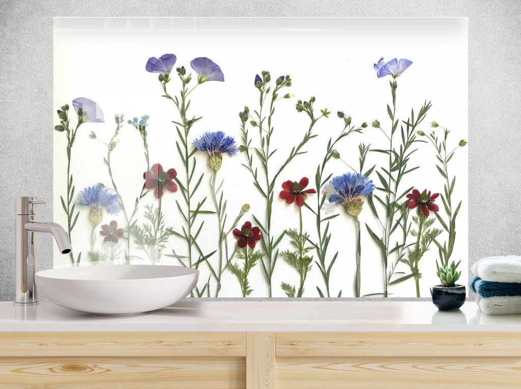 Botanical Floral Tempered Glass Backsplash-BacksplashArtworks