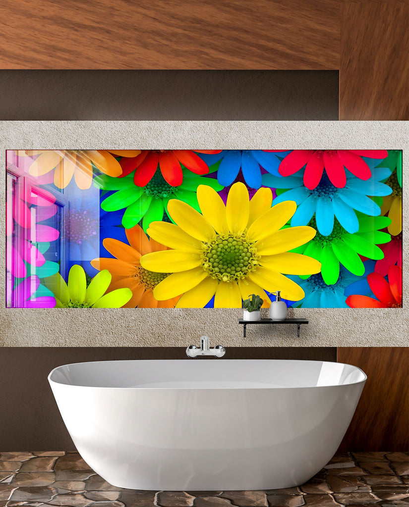 Colorful Flowers Tempered Glass Backsplash-BacksplashArtworks