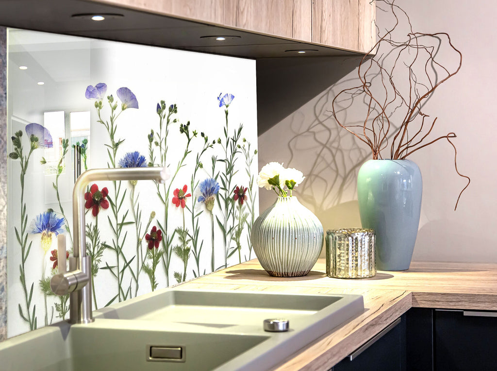 Botanical Floral Tempered Glass Backsplash-BacksplashArtworks