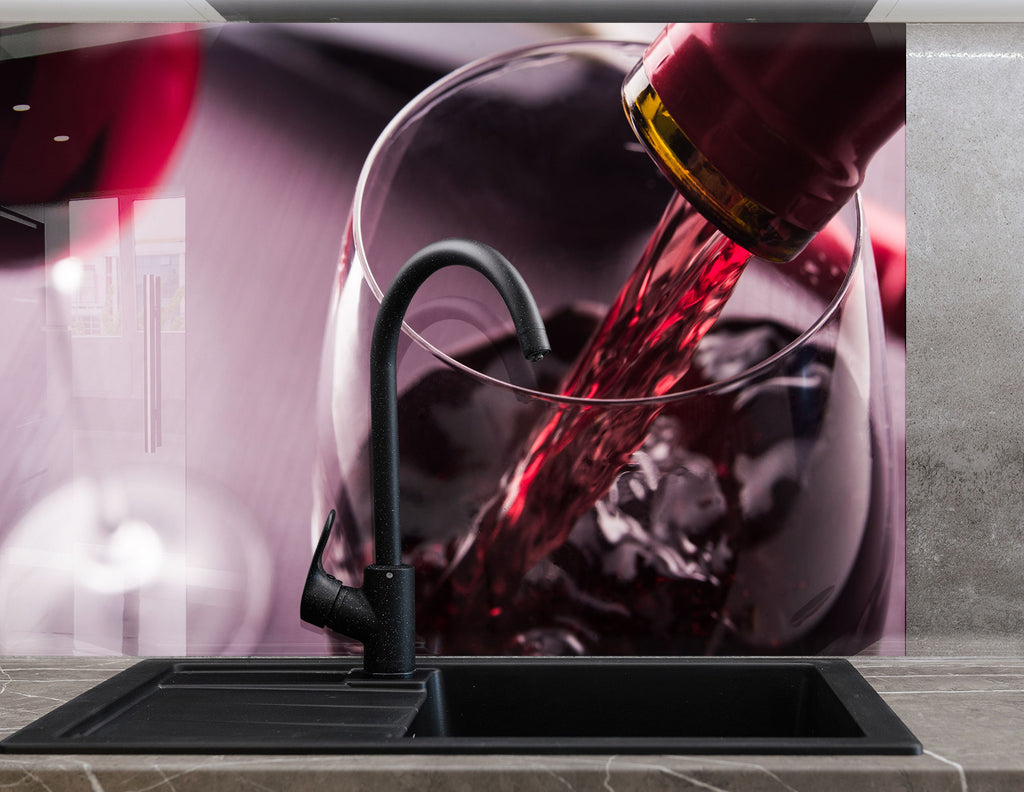 Red Wine Pouring Glass Kitchen Backsplash – Elegant Wine Art-BacksplashArtworks