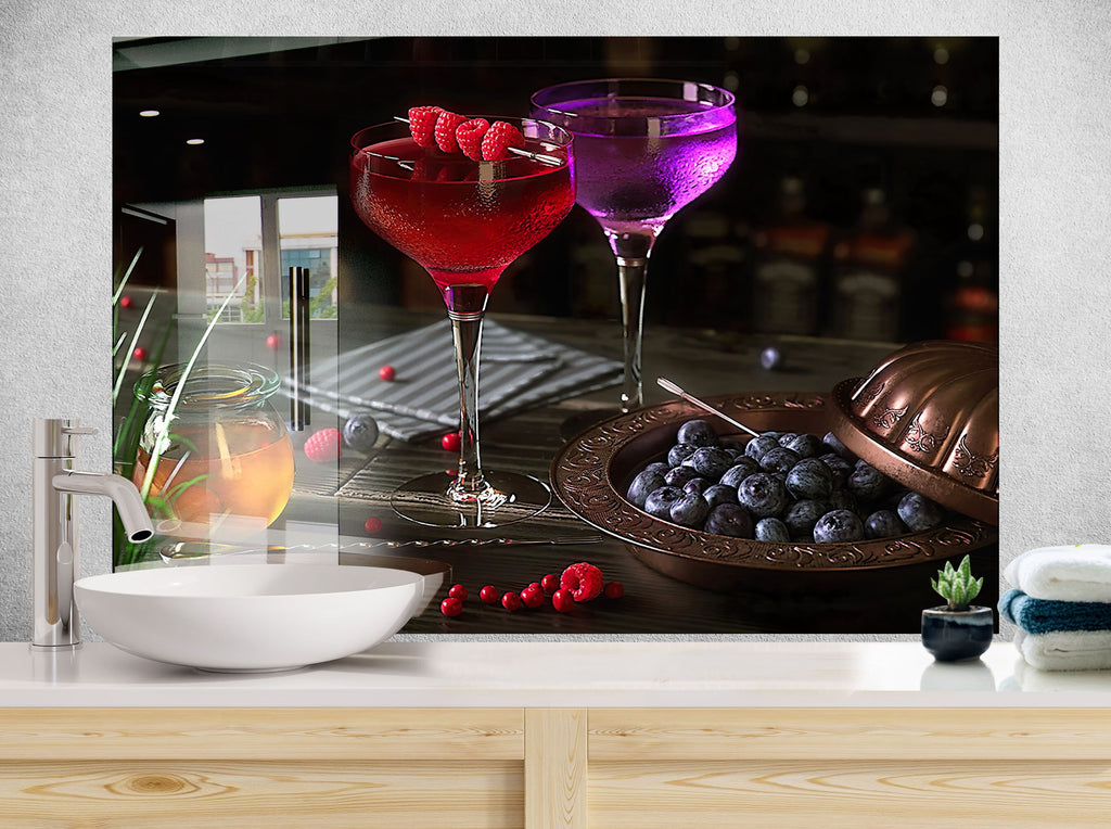 Luxury Cocktail & Berries - Glass Kitchen Backsplash-BacksplashArtworks