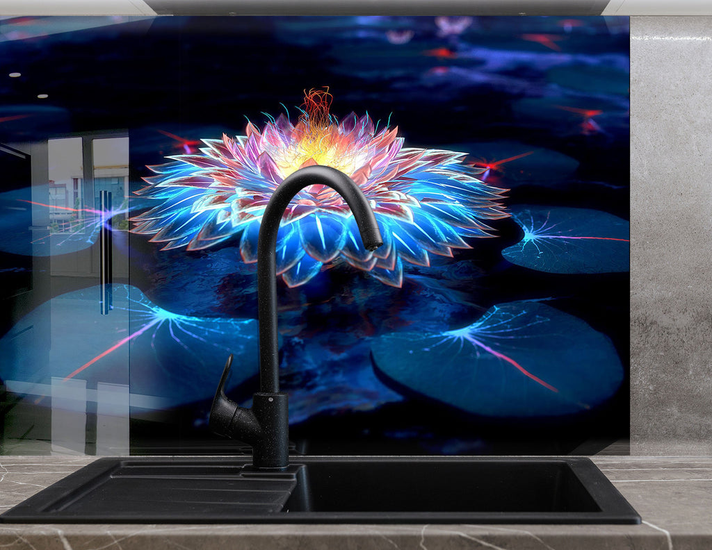 Botanical Floral Tempered Glass Backsplash-BacksplashArtworks