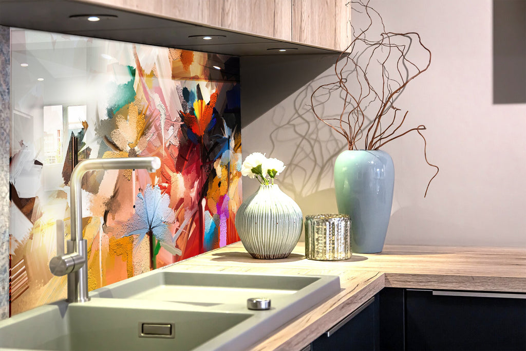 Botanical Floral Tempered Glass Backsplash-BacksplashArtworks