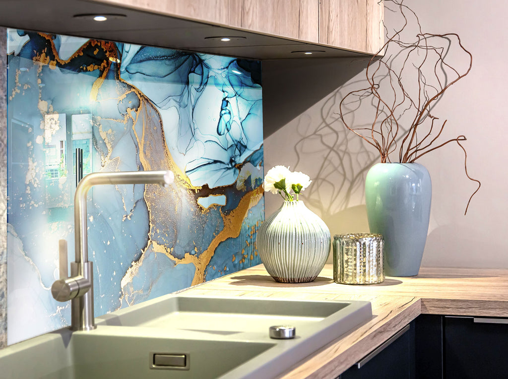 Azure Gold Marble - Glass Kitchen Backsplash-BacksplashArtworks