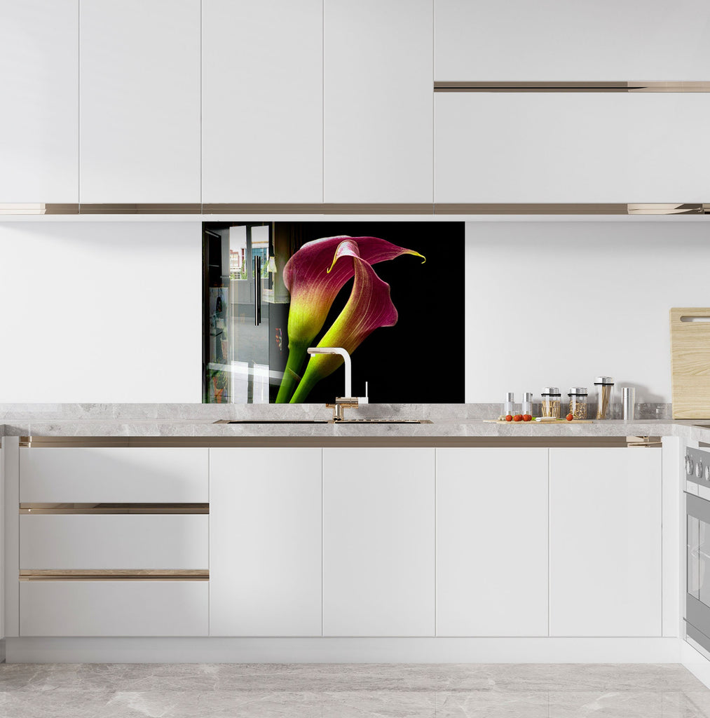 Botanical Floral Tempered Glass Backsplash-BacksplashArtworks