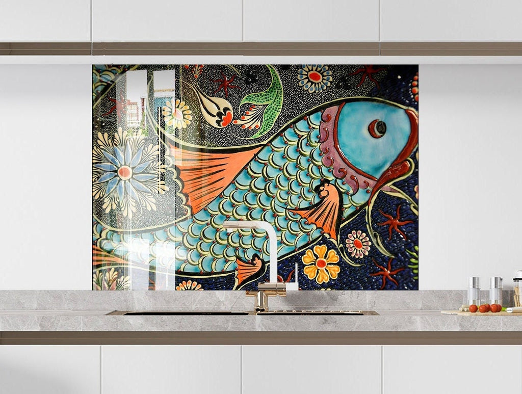 Mosaic Glass Kitchen Backsplash with Colorful Fish Design - Artistic and Vibrant-BacksplashArtworks