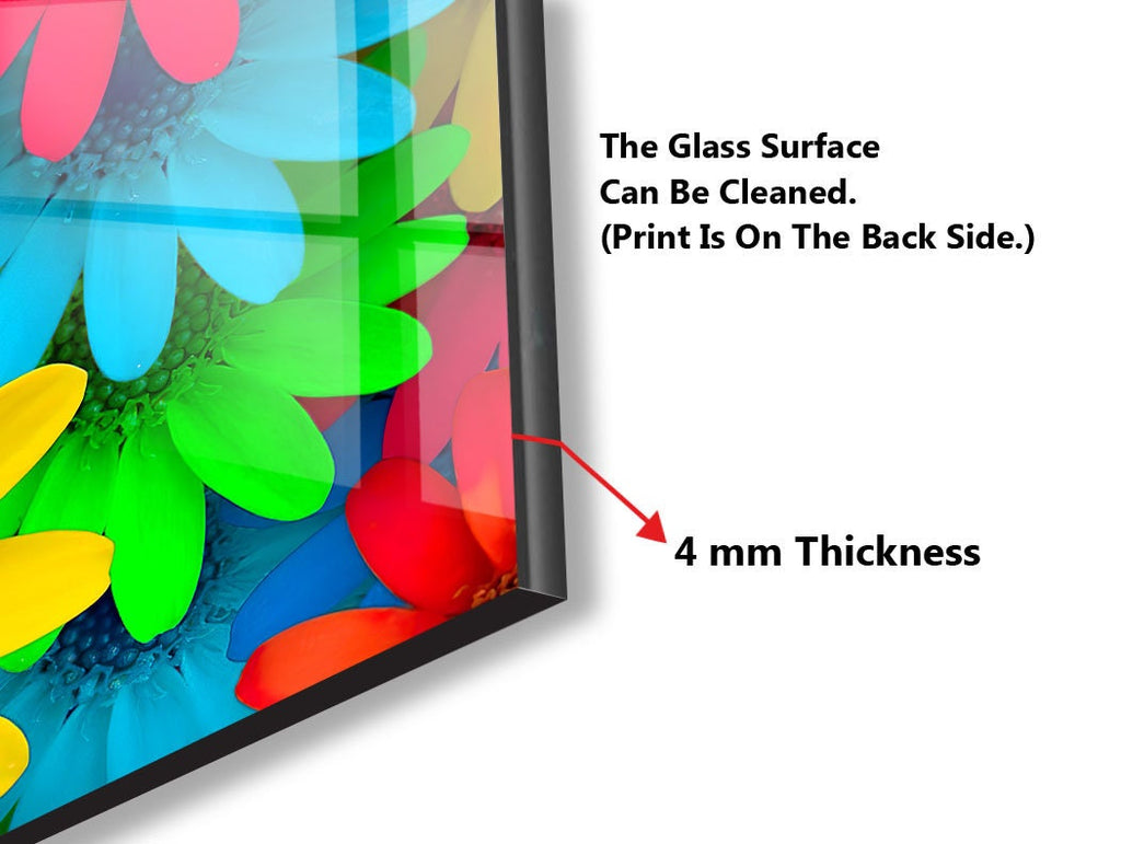 Colorful Flowers Tempered Glass Backsplash-BacksplashArtworks