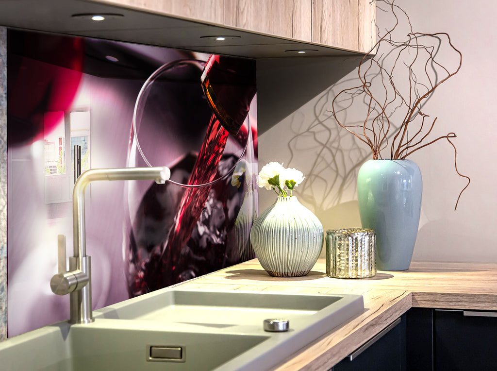 Red Wine Pouring Glass Kitchen Backsplash – Elegant Wine Art-BacksplashArtworks