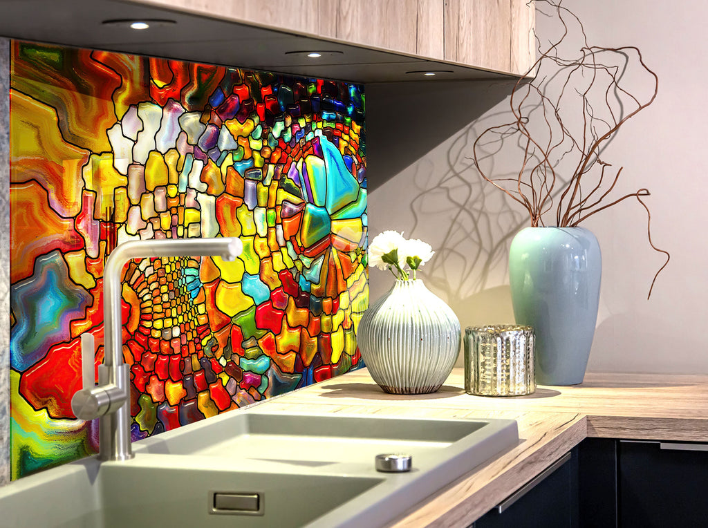 Rainbow Vibrant Stained - Glass Kitchen Backsplash-BacksplashArtworks