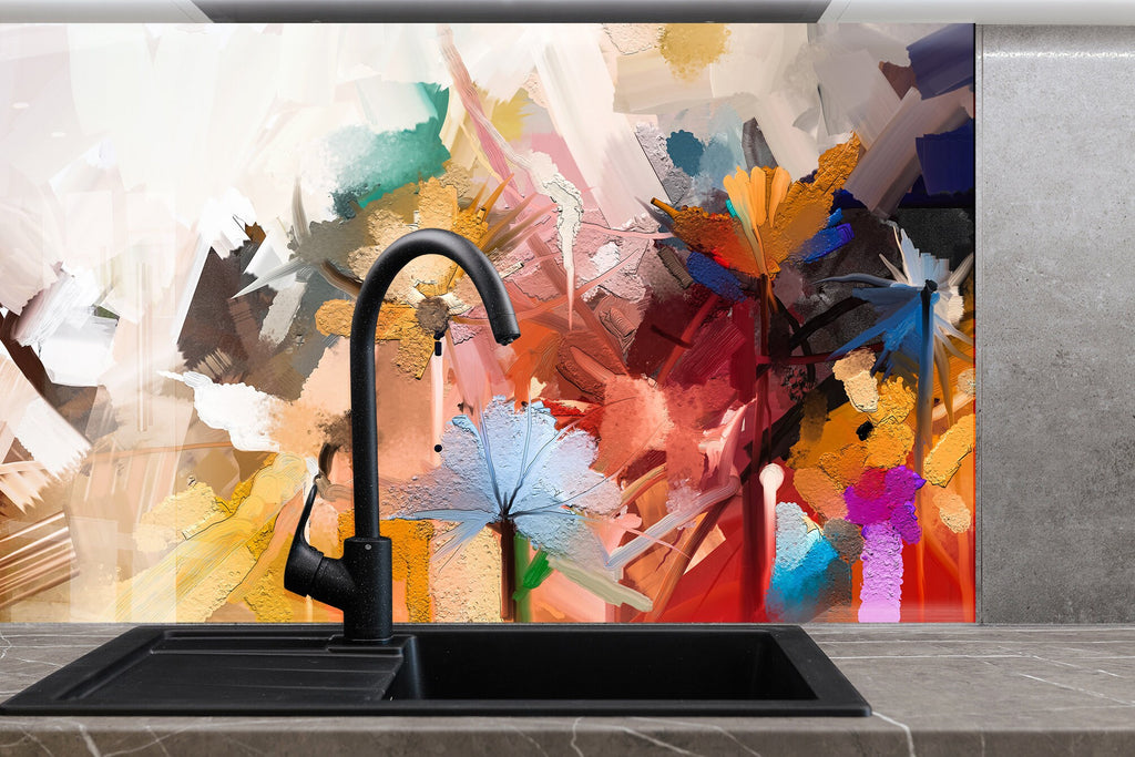 Botanical Floral Tempered Glass Backsplash-BacksplashArtworks