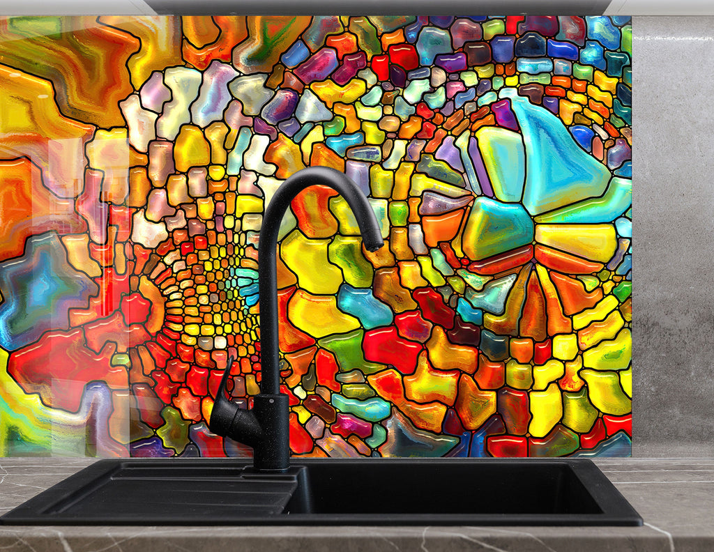 Rainbow Vibrant Stained - Glass Kitchen Backsplash-BacksplashArtworks