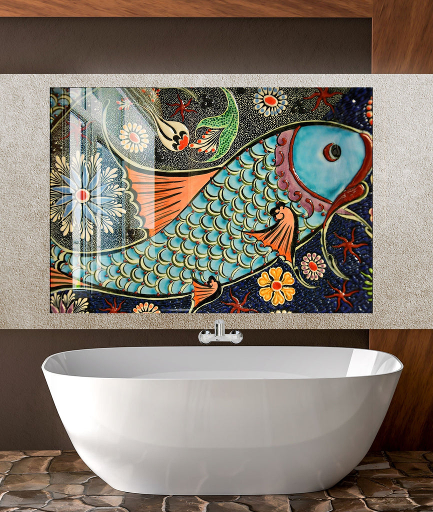 Mosaic Glass Kitchen Backsplash with Colorful Fish Design - Artistic and Vibrant-BacksplashArtworks