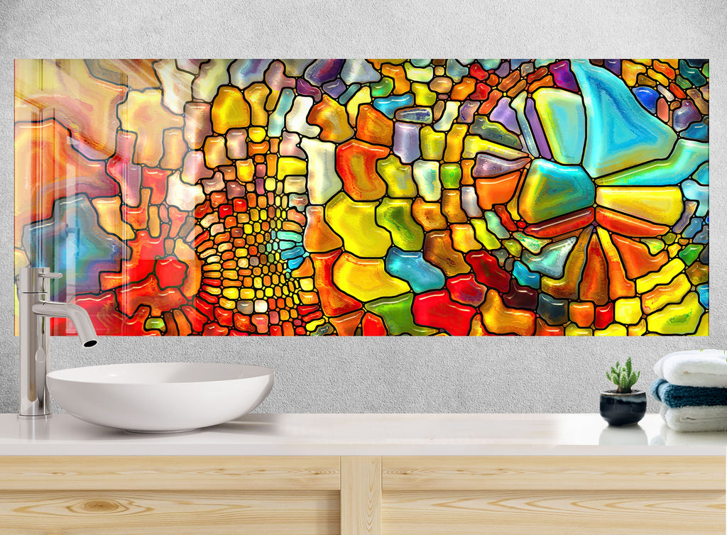 Rainbow Vibrant Stained - Glass Kitchen Backsplash-BacksplashArtworks