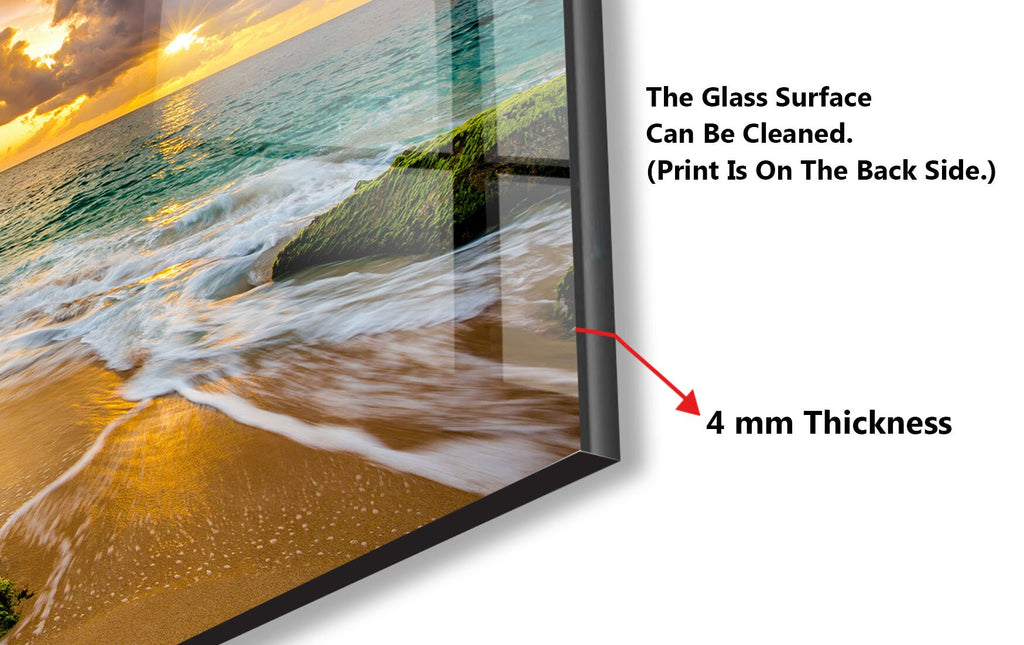 Golden Sunset Beach View Wall Art – Glass Backsplash-BacksplashArtworks
