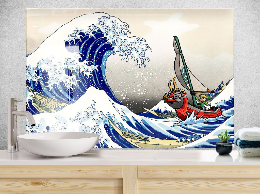 Great Wave Adventure - Glass Kitchen Backsplash-BacksplashArtworks