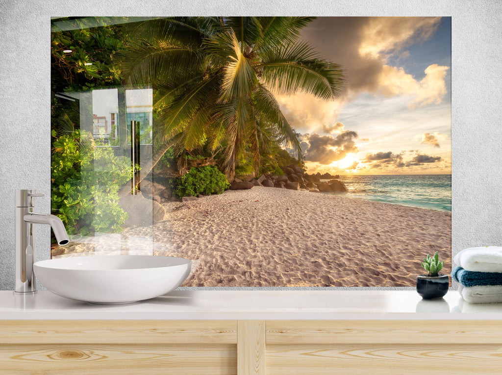 Tropical Beach Sunset Paradise Wall Art – Glass Backsplash-BacksplashArtworks