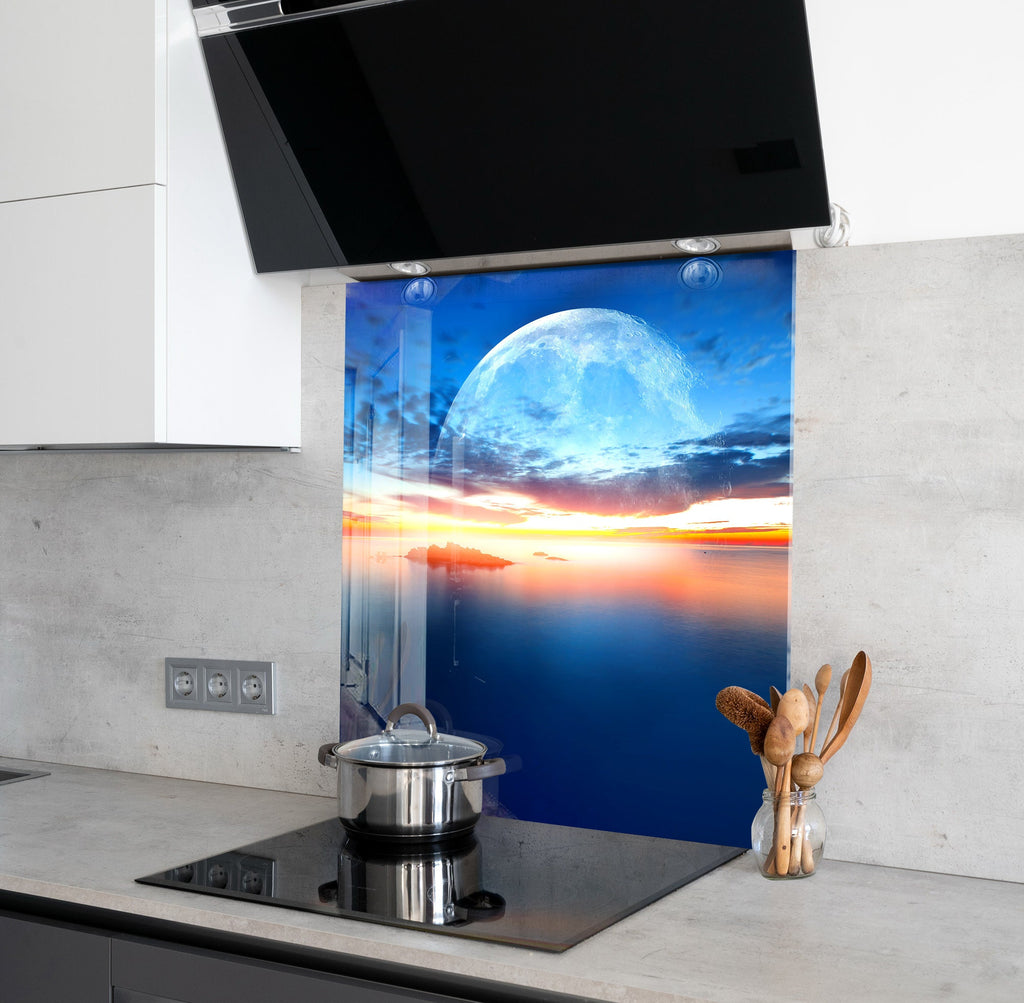 Moonlit Ocean Horizon - Glass Kitchen Backsplash-BacksplashArtworks