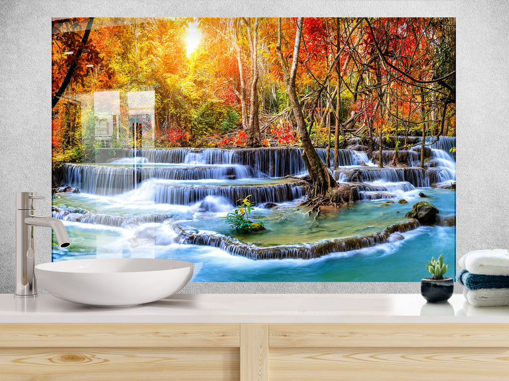 Enchanting Waterfall – Glass Kitchen Backsplash-BacksplashArtworks