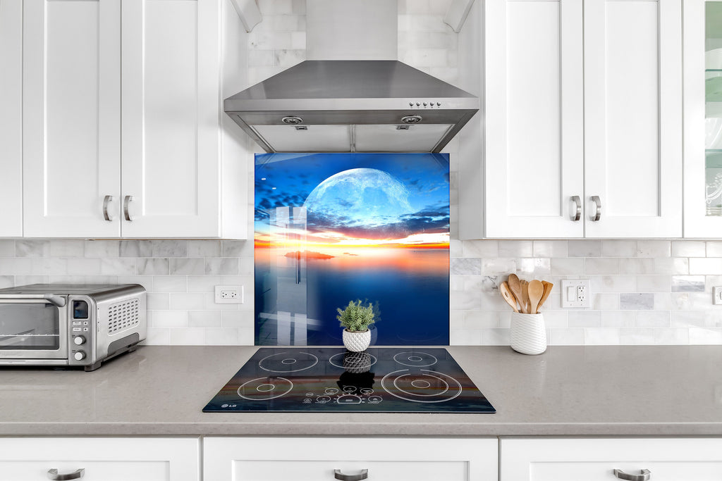 Moonlit Ocean Horizon - Glass Kitchen Backsplash-BacksplashArtworks