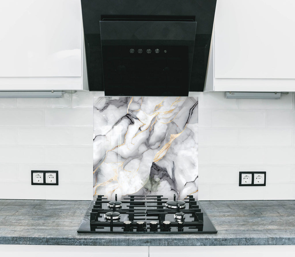 Classic Marble Elegance - Glass Kitchen Backsplash-BacksplashArtworks