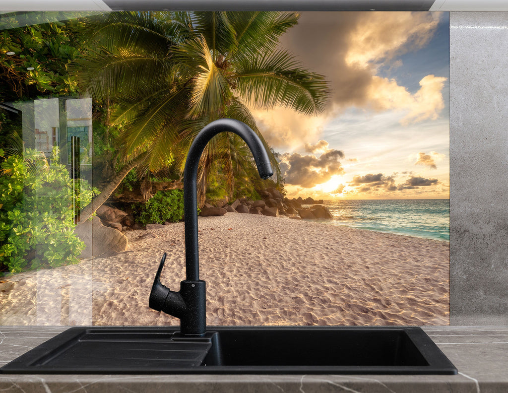Tropical Beach Sunset Paradise Wall Art – Glass Backsplash-BacksplashArtworks