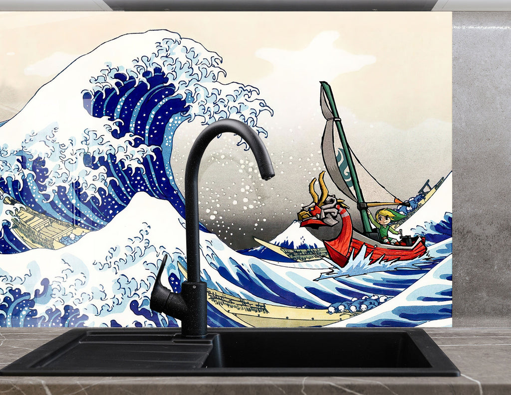 Great Wave Adventure - Glass Kitchen Backsplash-BacksplashArtworks