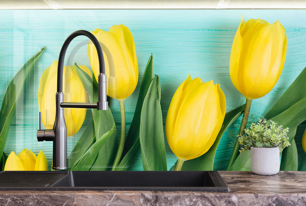 Botanical Floral Tempered Glass Backsplash-BacksplashArtworks