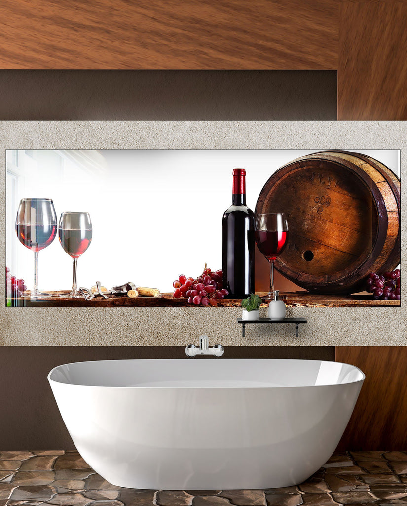 Rustic Wine Barrel Glass Backsplash – Vineyard Red Wine & Grapes-BacksplashArtworks