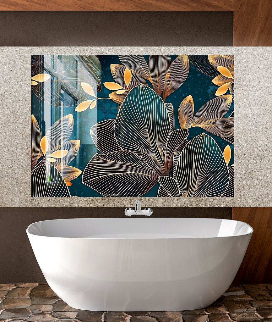 Botanical Floral Tempered Glass Backsplash-BacksplashArtworks