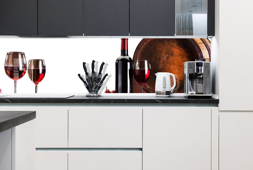 Rustic Wine Barrel Glass Backsplash – Vineyard Red Wine & Grapes-BacksplashArtworks