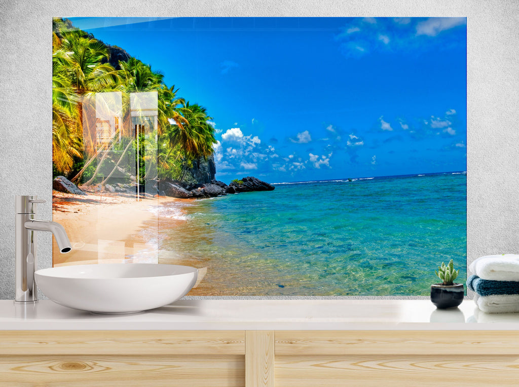 Tropical Paradise Beach – Glass Kitchen Backsplash-BacksplashArtworks