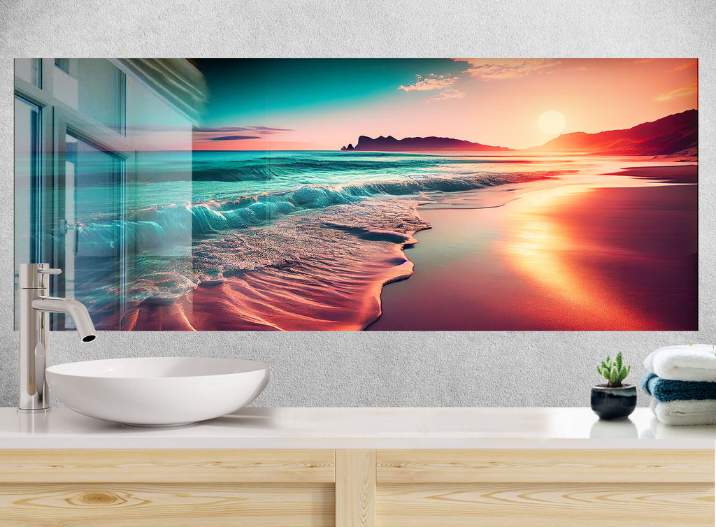 Tropical Sunset Glow – Glass Kitchen Backsplash-BacksplashArtworks