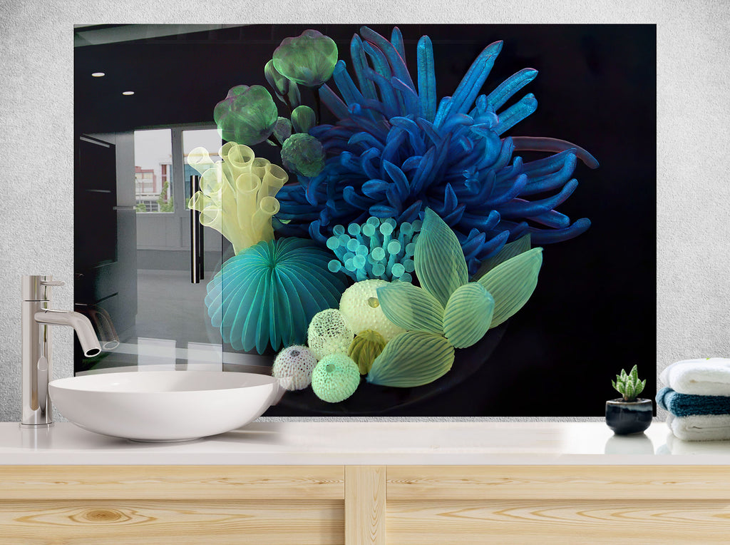 Botanical Floral Tempered Glass Backsplash-BacksplashArtworks