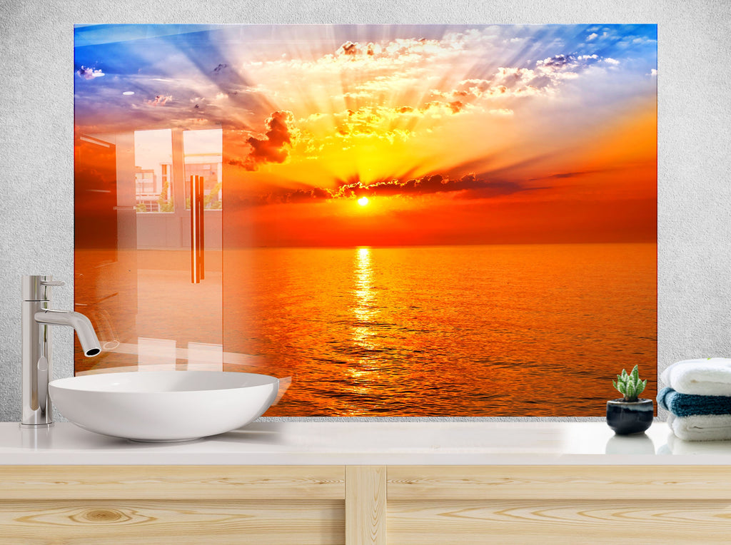 Golden Ocean Sunset Landscape – Glass Kitchen Backsplash-BacksplashArtworks