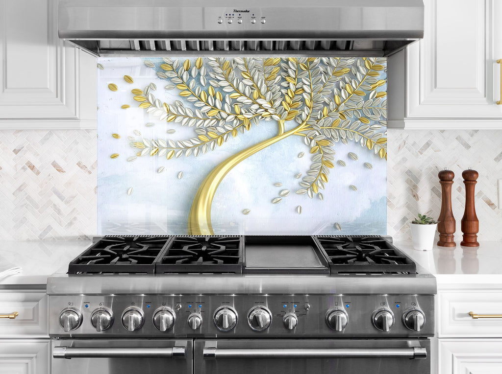 Botanical Floral Tempered Glass Backsplash-BacksplashArtworks