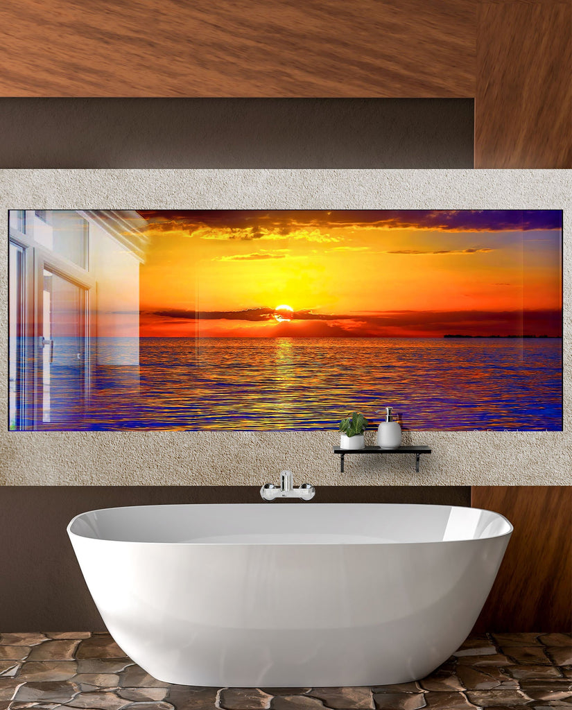 Golden Sunset Ocean Landscape – Glass Kitchen Backsplash-BacksplashArtworks