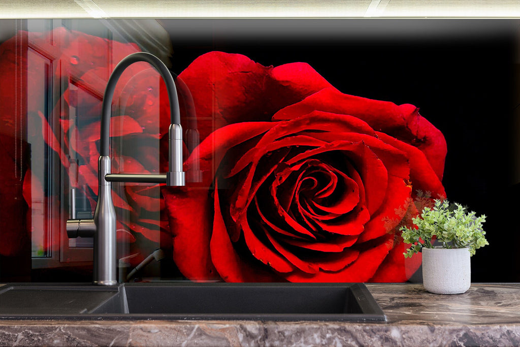 Red Rose Tempered Glass Backsplash-BacksplashArtworks