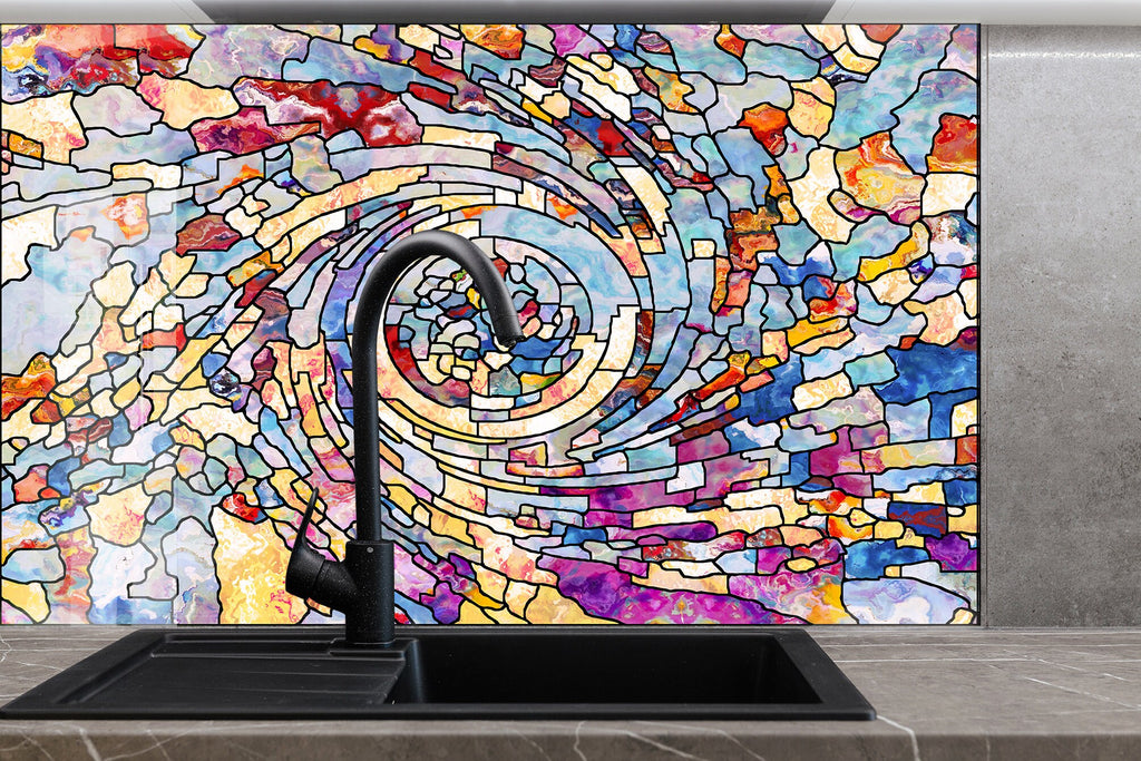 Celestial Swirl Stained Wall Art - Glass Kitchen Backsplash-BacksplashArtworks
