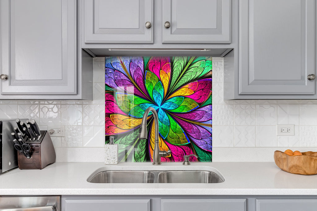 Multicolor Stained Glass Design - Glass Kitchen Backsplash-BacksplashArtworks